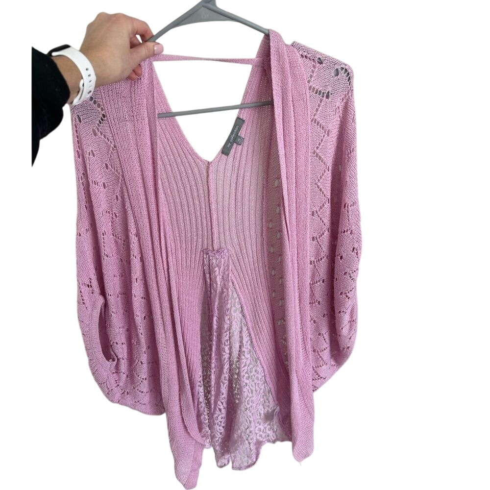 NY Collection XS Pink Knit Open Front Poncho‎ Topper Cover Up Lightweight